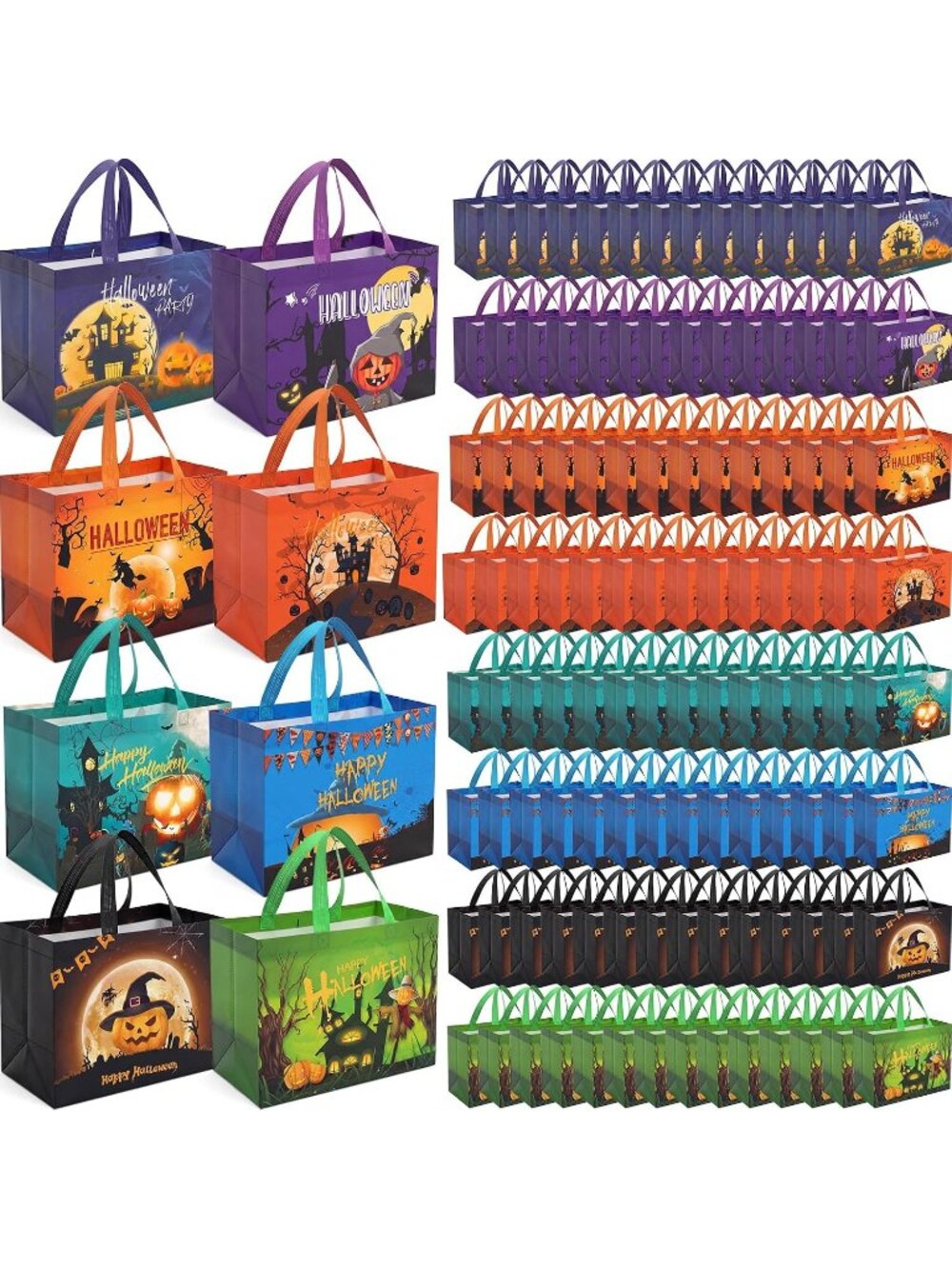 120 Pcs Halloween Tote Gifts Bags Bulk with Handle Reusable Large Trick or Treat